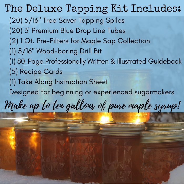 Deluxe Maple Syrup Tree Tapping Kit + Book | 20 Tree Saver Taps & Tubes, Filters, Tapping Guidebook, Drill Bit